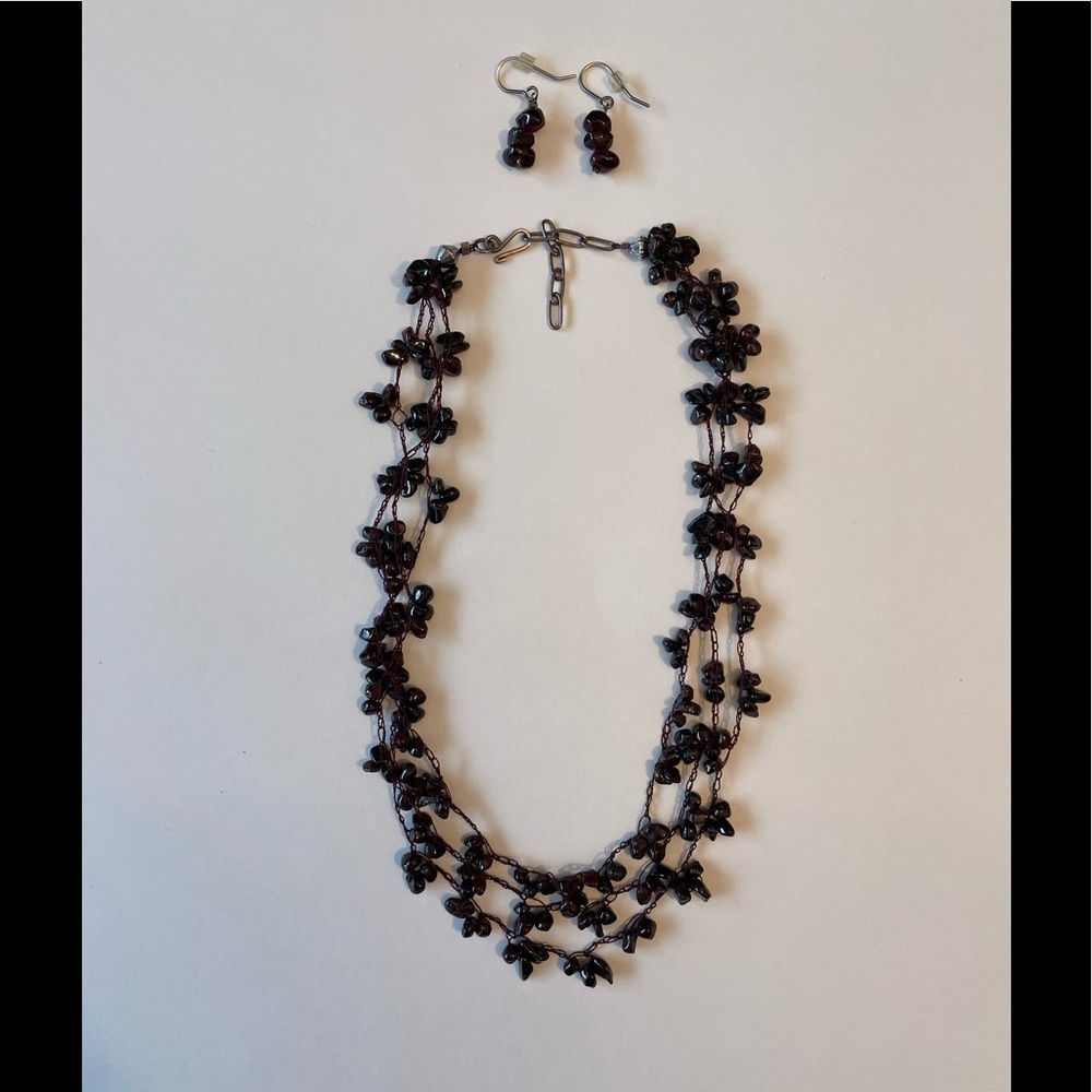 Glass bead Wine necklace and earring set